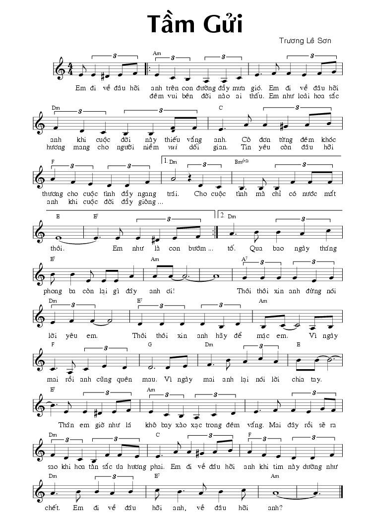 Sheet nhạc Tầm Gửi